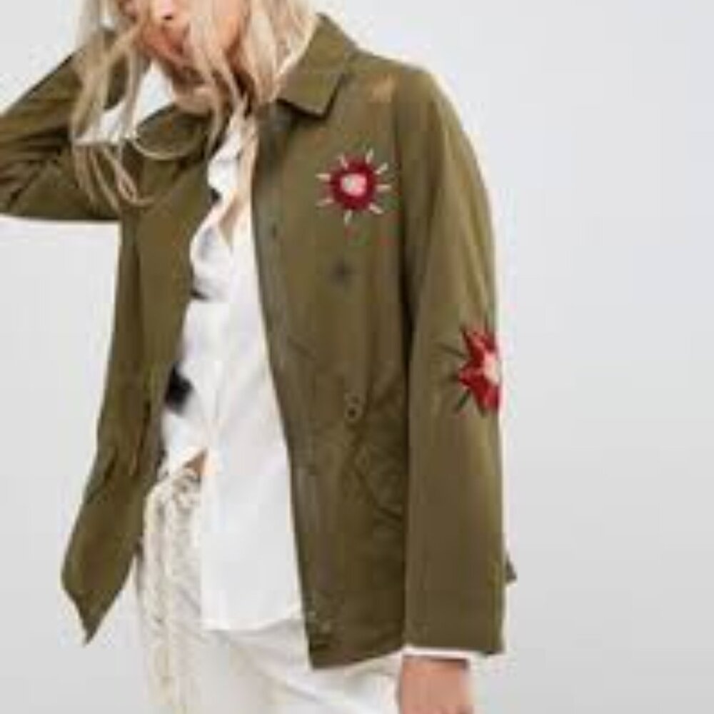 Scotch & Soda Khaki Green Jacket with Embroidery
